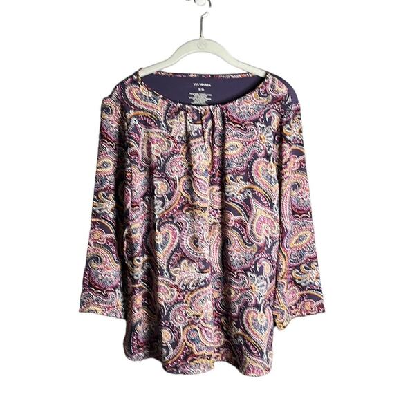 Van Heusen Purple Paisley Print Half Sleeves Top Size Small - Picture 1 of 8